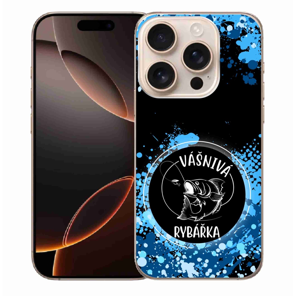 Gelový kryt mmCase na iPhone 16 Pro Max - vášnivá rybářka černé pozadí