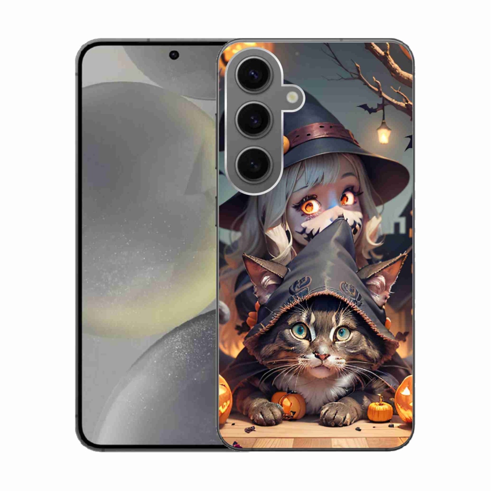 Gelový kryt mmCase na Samsung Galaxy S24 - čarodějnice s kočkou