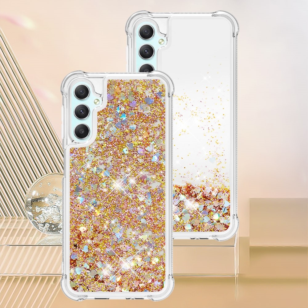 Glitter přesýpací gelový obal na Samsung Galaxy A24 - zlatý/srdíčka	