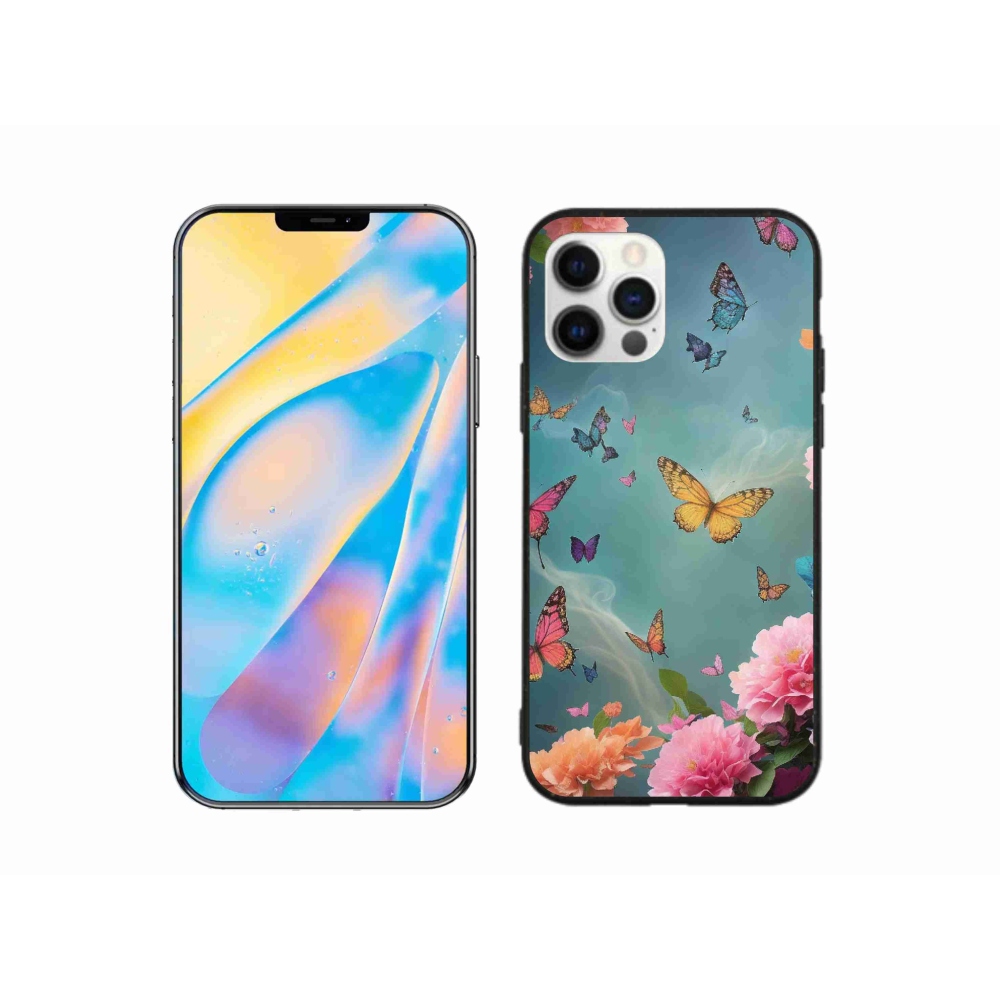 Gelový kryt mmCase na iPhone 12 Pro - barevné květy a motýli