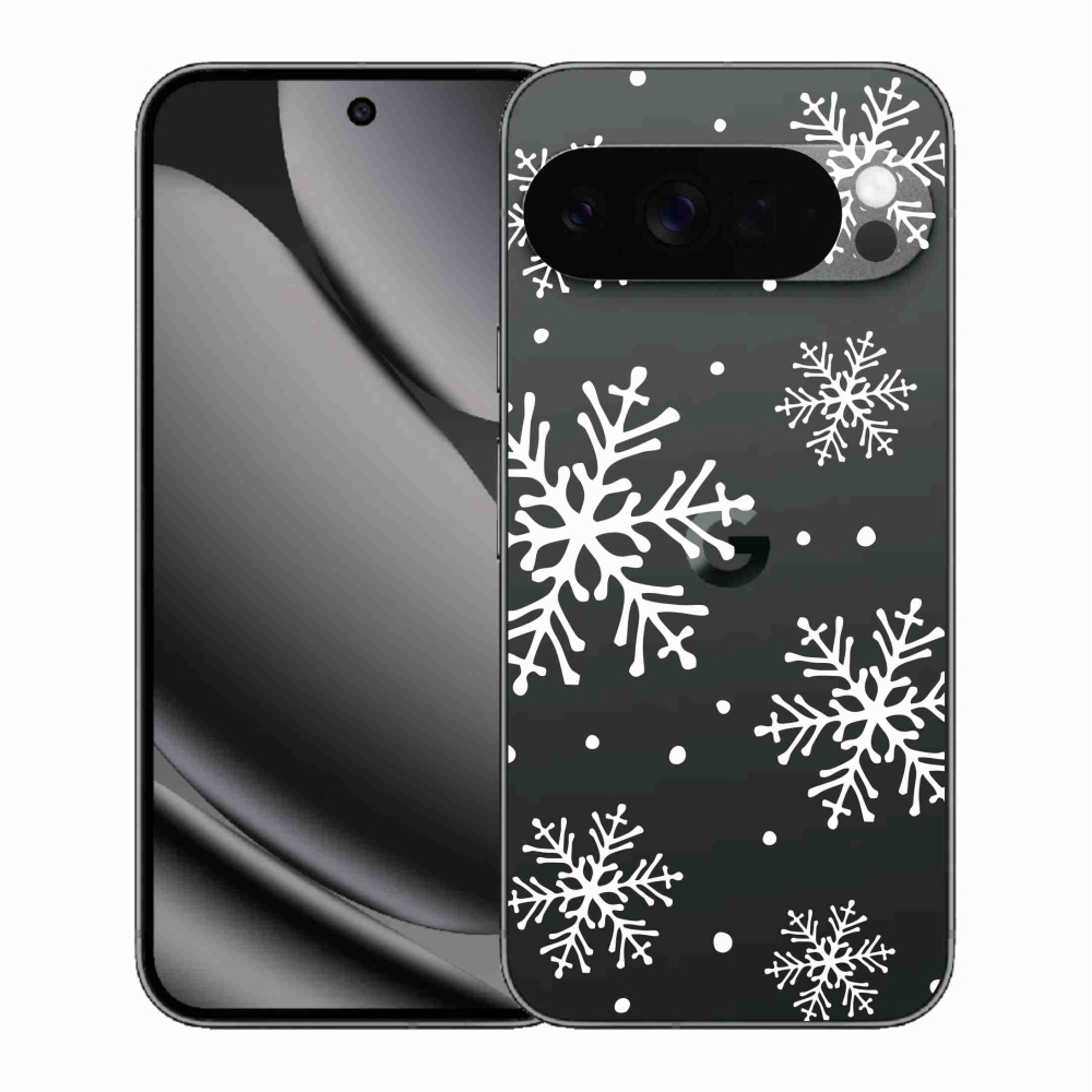 Gelový kryt mmCase na Google Pixel 10 Pro XL - bílé vločky na průhledném pozadí