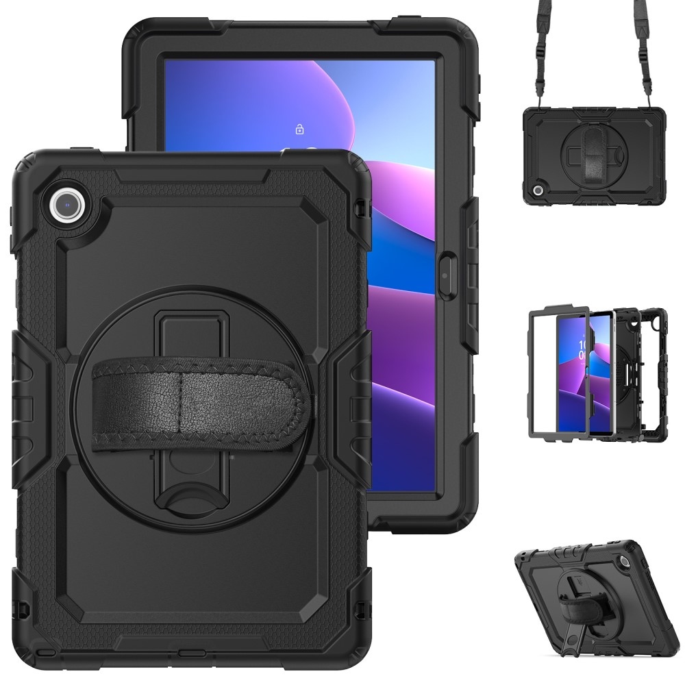Strap odolný kryt s držákem na ruku a ramenním popruhem na Lenovo Tab 10.1 (2025) - černý