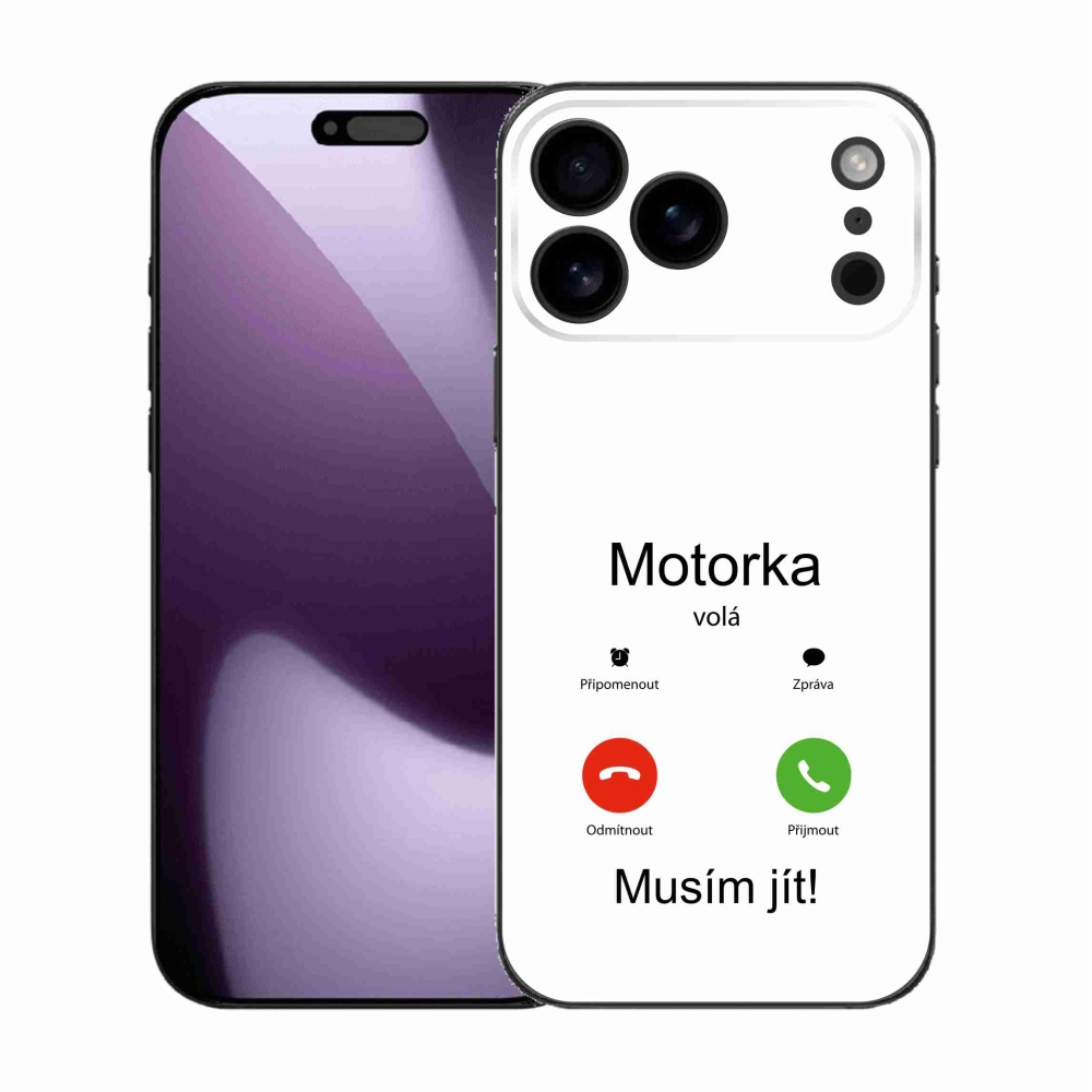 Gelový kryt mmCase na iPhone 17 Pro Max - motorka volá bílé pozadí