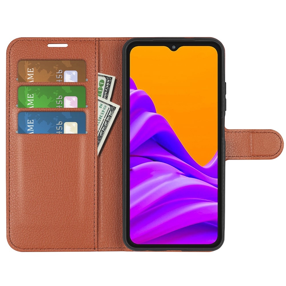 Litchi knížkové pouzdro na Samsung Galaxy Xcover 7 Pro - hnědé