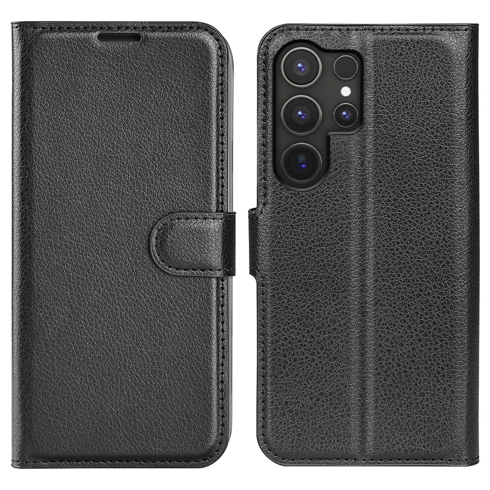 Litchi knížkové pouzdro na Samsung Galaxy S25 Ultra - černé