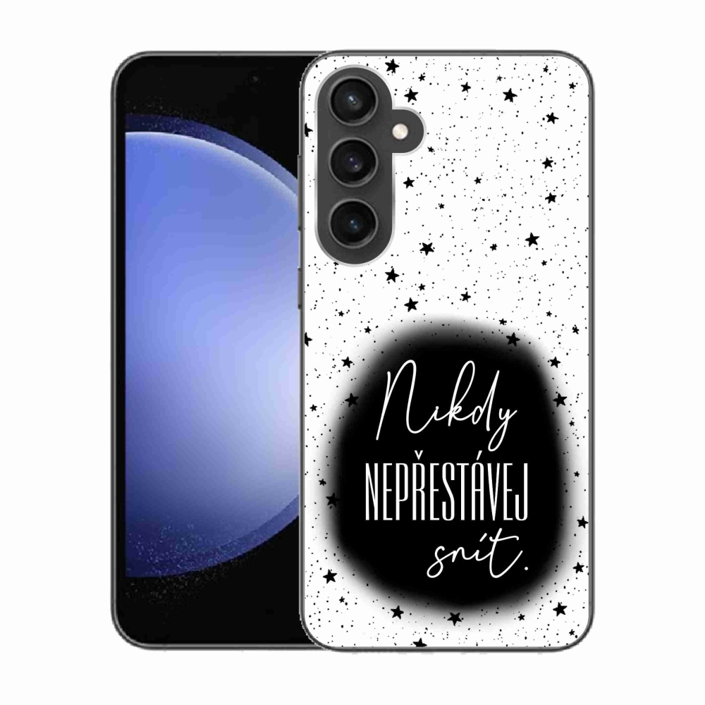 Gelový kryt mmCase na Samsung Galaxy S23 FE - citát 1 černobílé pozadí