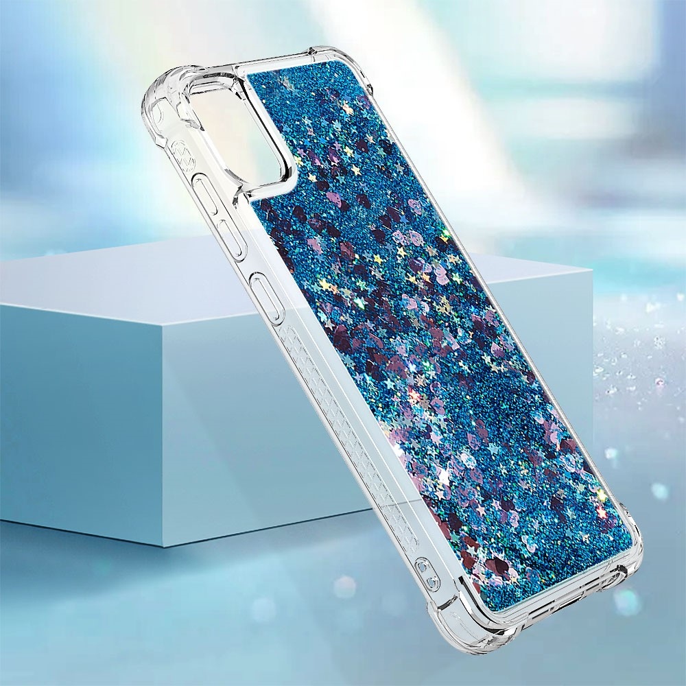 Glitter přesýpací gelový obal na Samsung Galaxy A06 4G - modrý/srdíčka