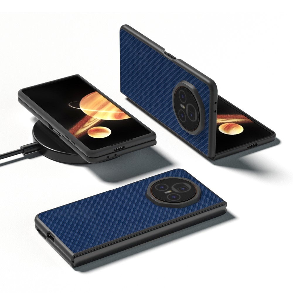 Carbon plastový obal s umělou kůží na Honor Magic V3 - tmavěmodrý