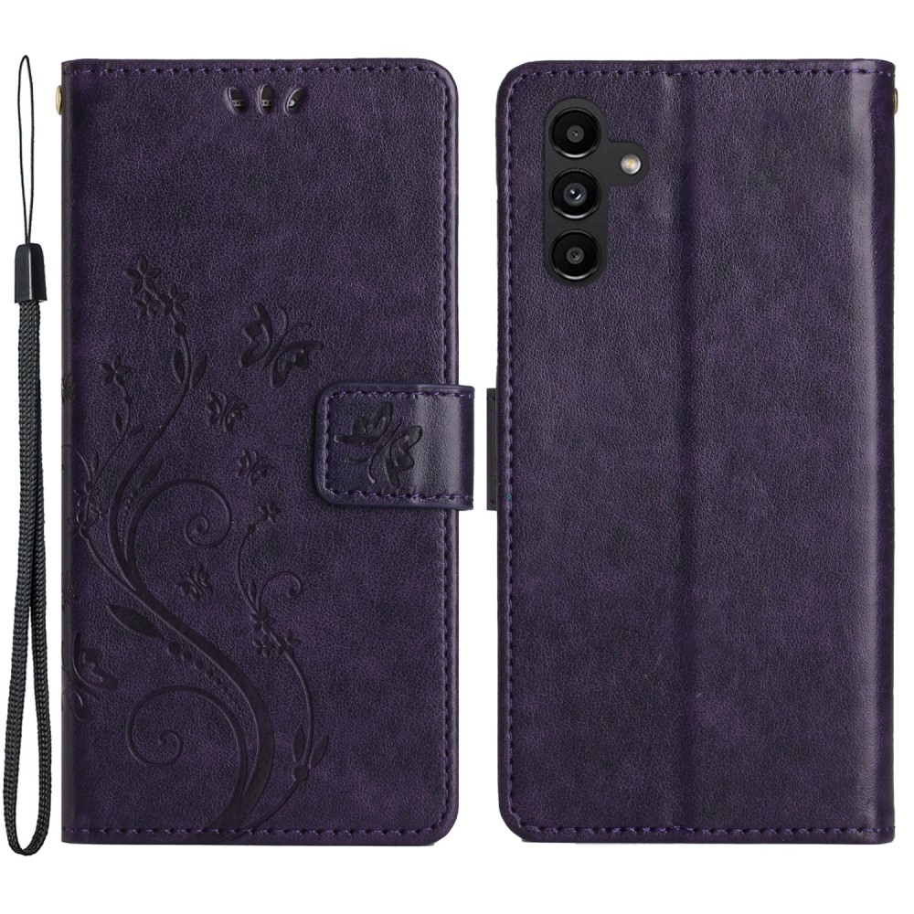 Flowers knížkové pouzdro na Samsung Galaxy A05s - tmavěfialové