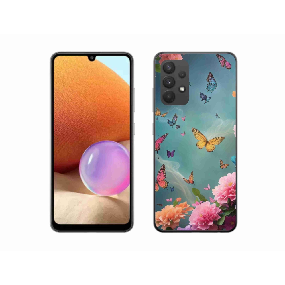 Gelový kryt mmCase na Samsung Galaxy A32 4G - barevné květy a motýli