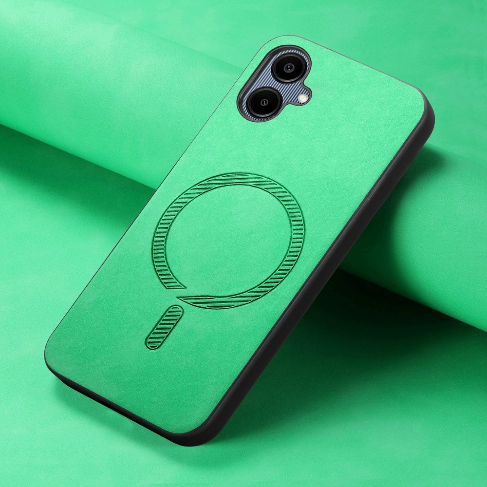Skiny gelový obal s umělou kůží a podporou MagSafe na Samsung Galaxy A06 4G - zelený