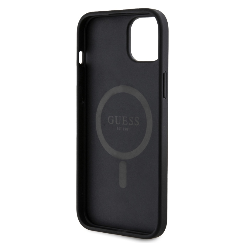 Guess PU Leather 4G Colored Ring MagSafe Zadní Kryt pro iPhone 15 Plus Black