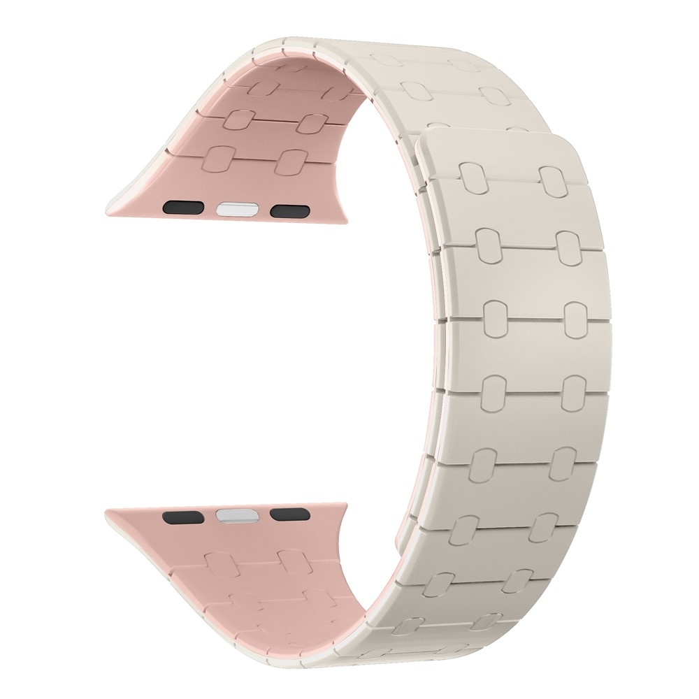 Magnetic silikonový řemínek na Apple Watch Ultra 4/3/2/1 49mm/12/11/10 46mm - béžový/růžový