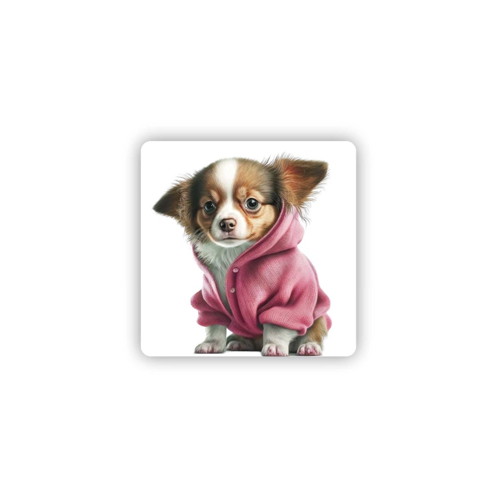 Magnetka 65x65mm ve tvaru čtverce - čivava v mikině