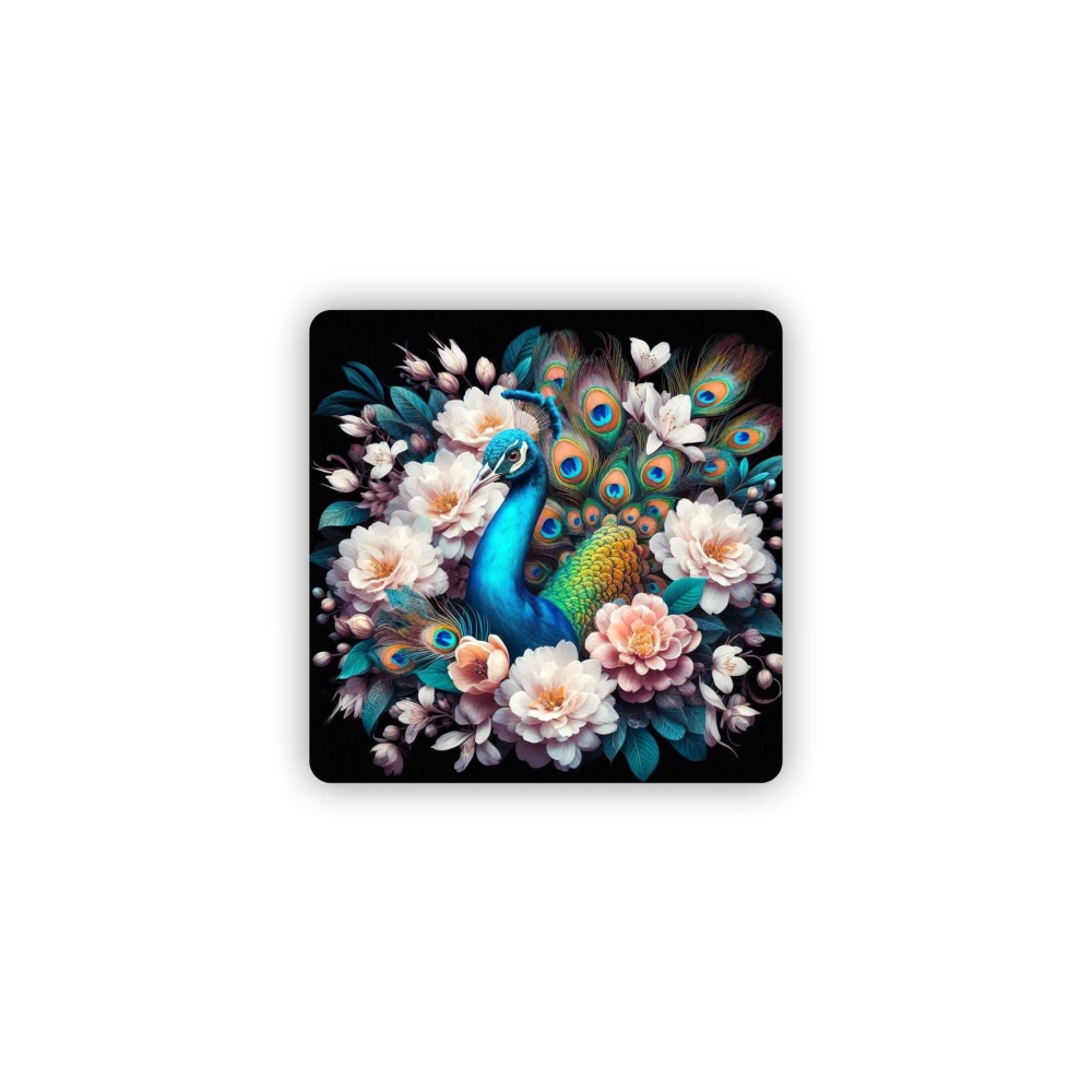 Magnetka 65x65mm ve tvaru čtverce - květinový páv