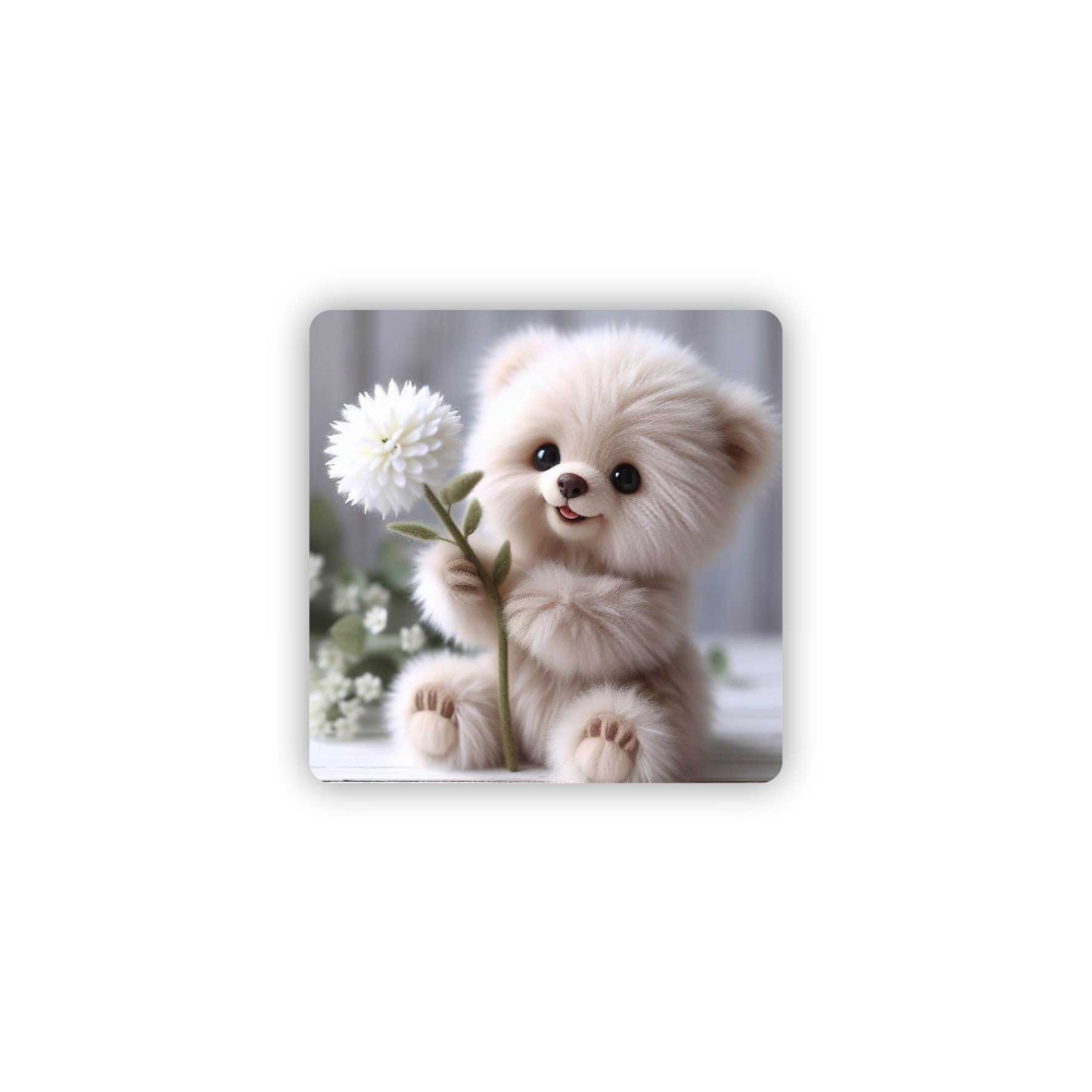 Magnetka 65x65mm ve tvaru čtverce - plyšový medvídek