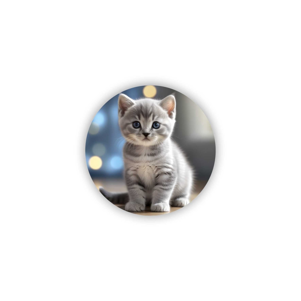 Magnetka 65x65mm ve tvaru kruhu - roztomilé šedé kotě