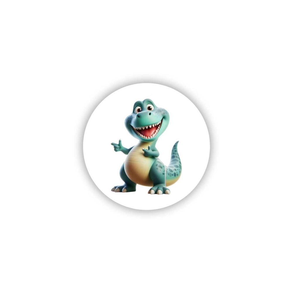 Magnetka 65x65mm ve tvaru kruhu - usměvavý dino kamarád
