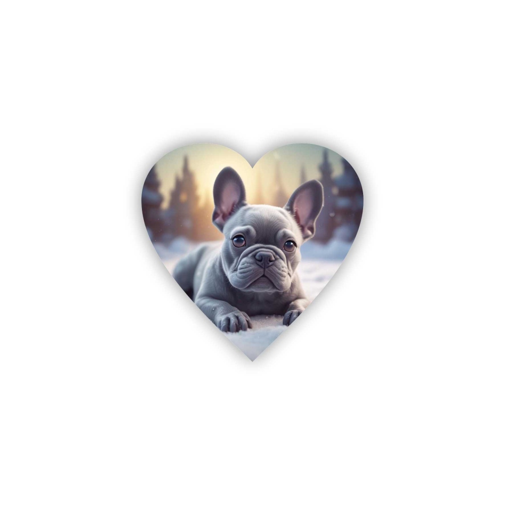 Magnetka 65x65mm ve tvaru srdce - buldoček ve sněhu