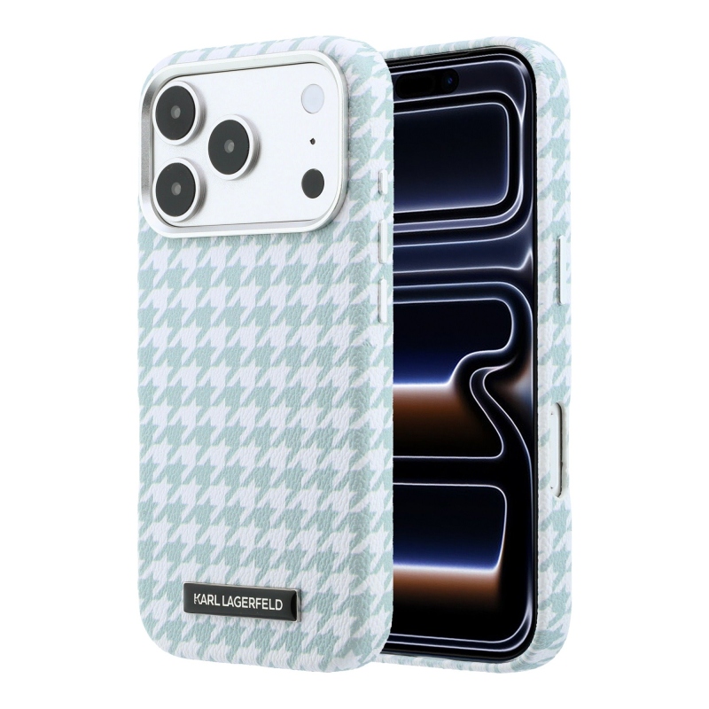 Karl Lagerfeld PU Houndstooth Resin Plate MagSafe Zadní Kryt pro iPhone 17 Pro Blue