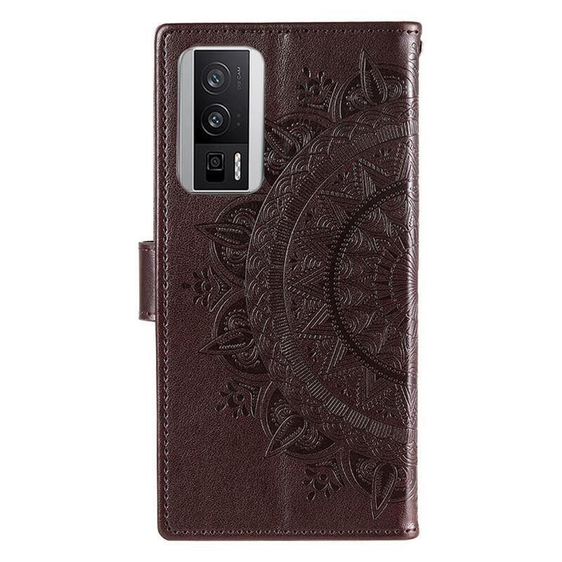 Mandala knížkové pouzdro na Xiaomi Poco F5 Pro - hnědé
