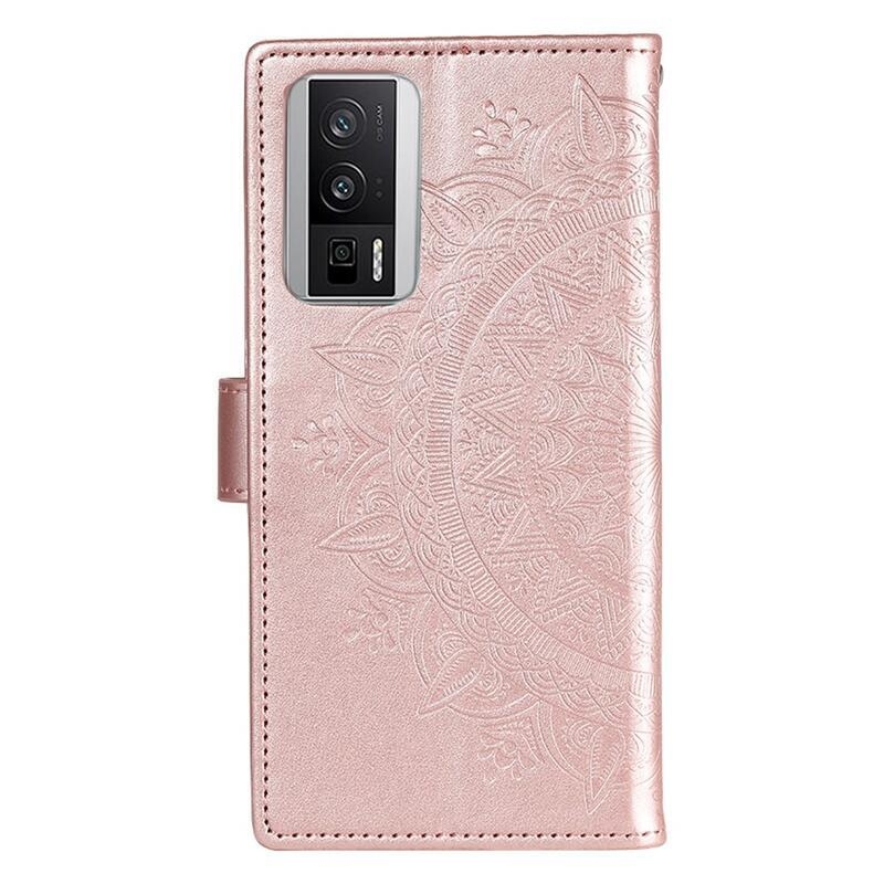 Mandala knížkové pouzdro na Xiaomi Poco F5 Pro - růžovozlaté