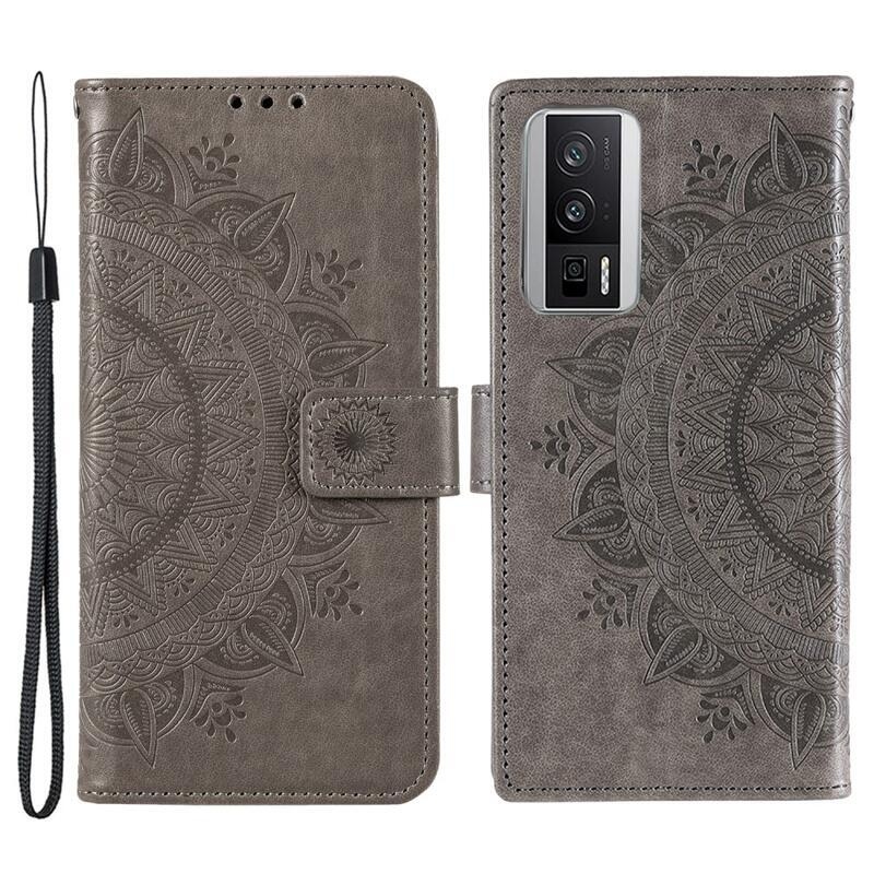 Mandala knížkové pouzdro na Xiaomi Poco F5 Pro - šedé