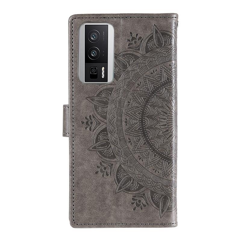 Mandala knížkové pouzdro na Xiaomi Poco F5 Pro - šedé