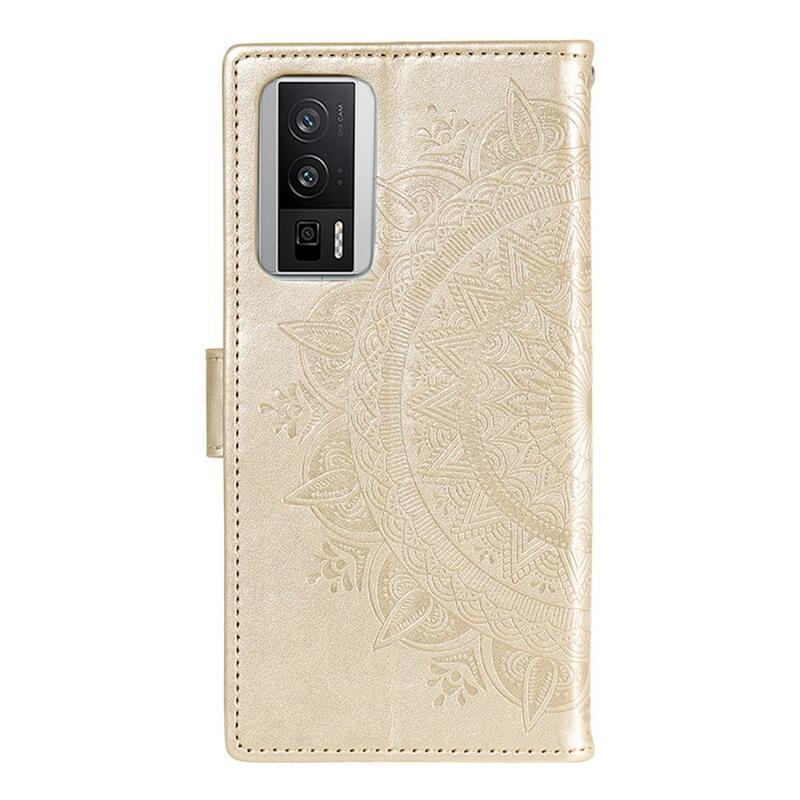 Mandala knížkové pouzdro na Xiaomi Poco F5 Pro - zlaté