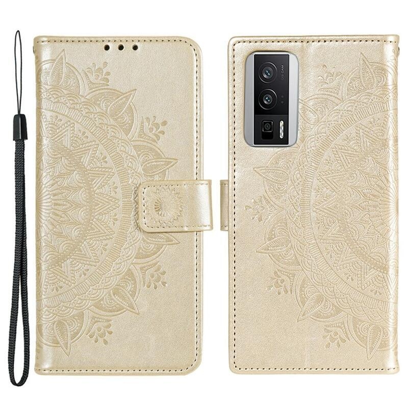 Mandala knížkové pouzdro na Xiaomi Poco F5 Pro - zlaté