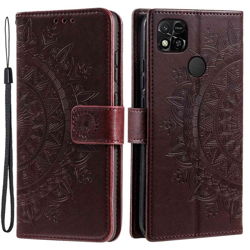 Mandala knížkové pouzdro na Xiaomi Redmi 10A - hnědé