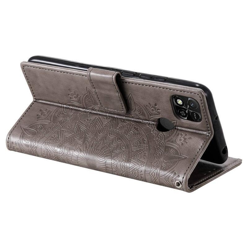 Mandala knížkové pouzdro na Xiaomi Redmi 10A - šedé