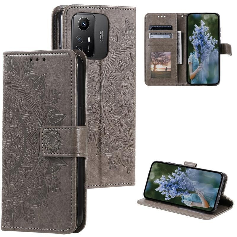 Mandala knížkové pouzdro na Xiaomi Redmi Note 12S - šedé