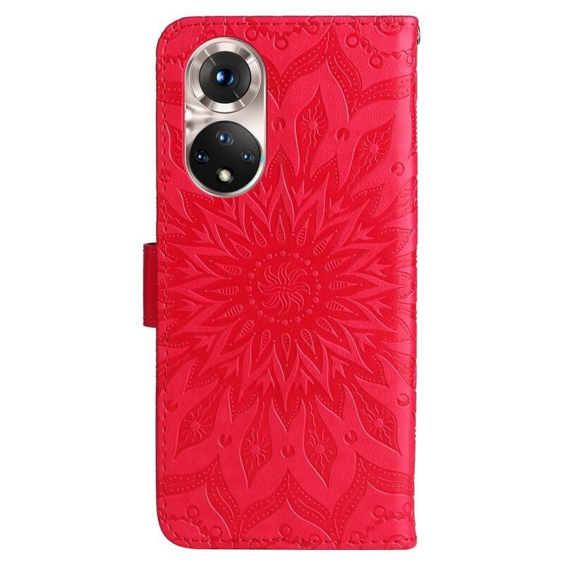 Mandala PU kožené peněženkové pouzdro na mobil Huawei Nova 9/Honor 50 - červené
