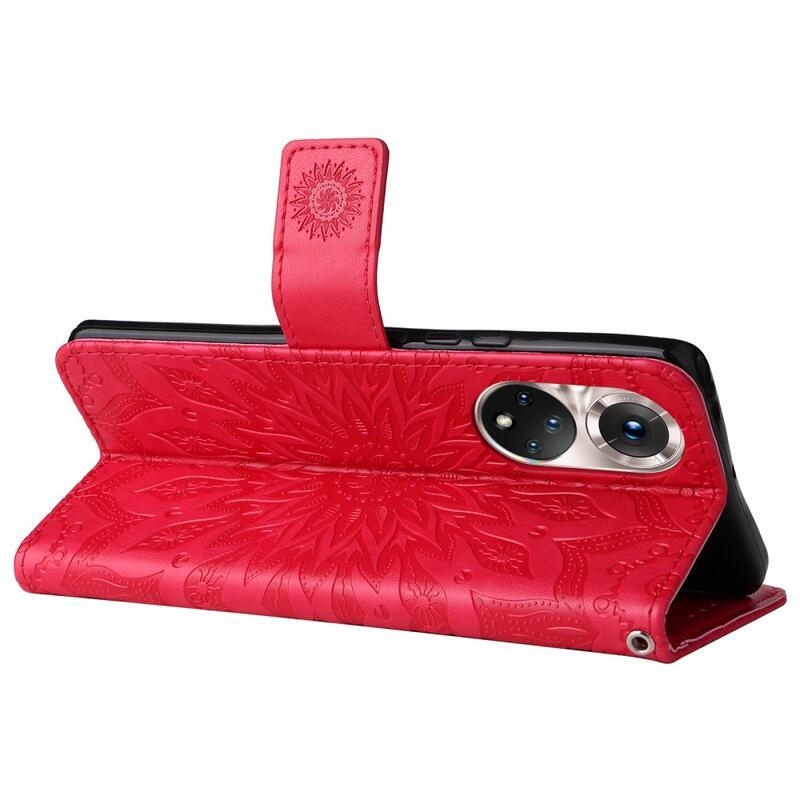 Mandala PU kožené peněženkové pouzdro na mobil Huawei Nova 9/Honor 50 - červené