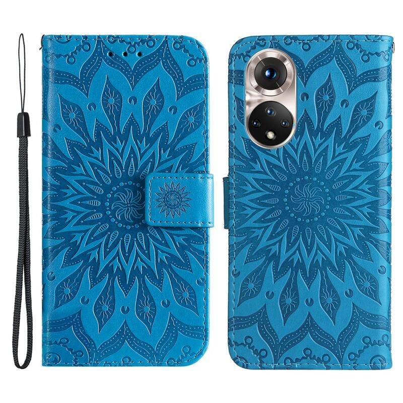 Mandala PU kožené peněženkové pouzdro na mobil Huawei Nova 9/Honor 50 - modré