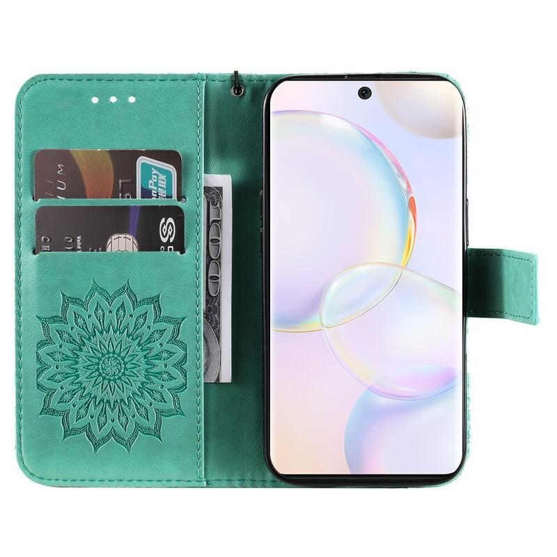 Mandala PU kožené peněženkové pouzdro na mobil Huawei Nova 9/Honor 50 - zelené