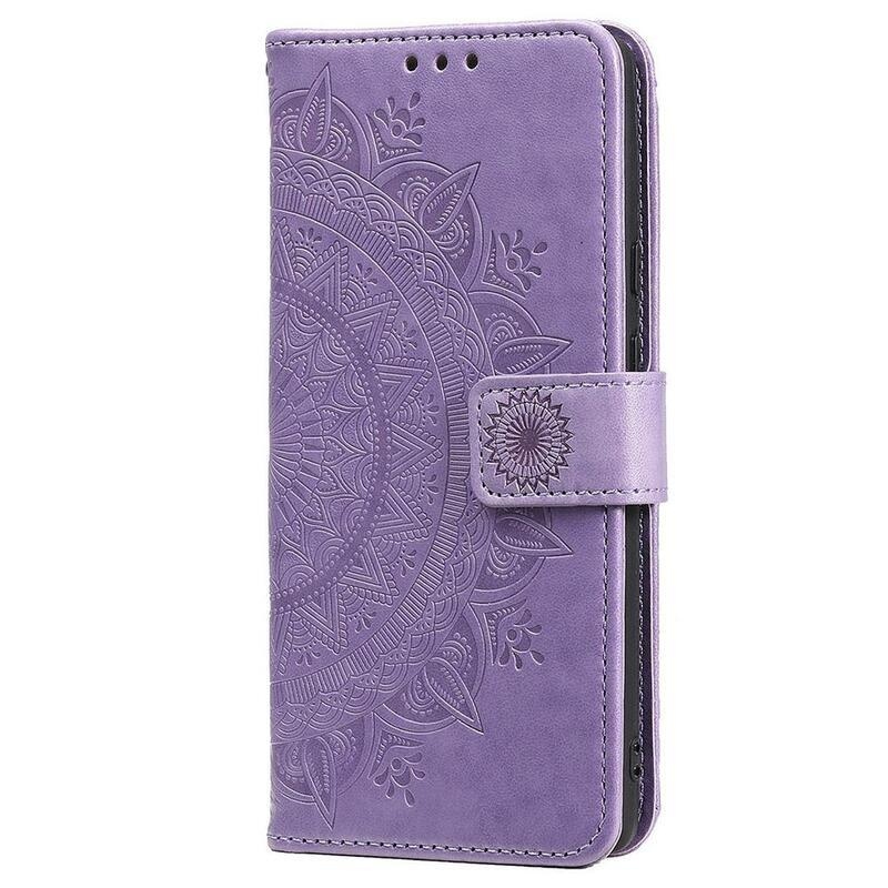 Mandala PU kožené peněženkové pouzdro na mobil Realme C35 - fialové