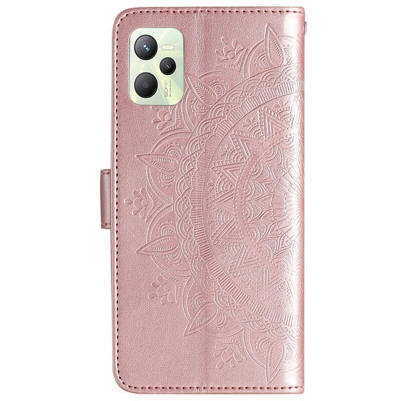 Mandala PU kožené peněženkové pouzdro na mobil Realme C35 - růžovozlaté