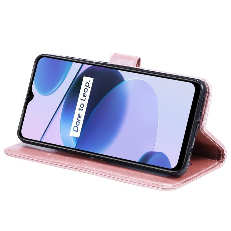Mandala PU kožené peněženkové pouzdro na mobil Realme C35 - růžovozlaté