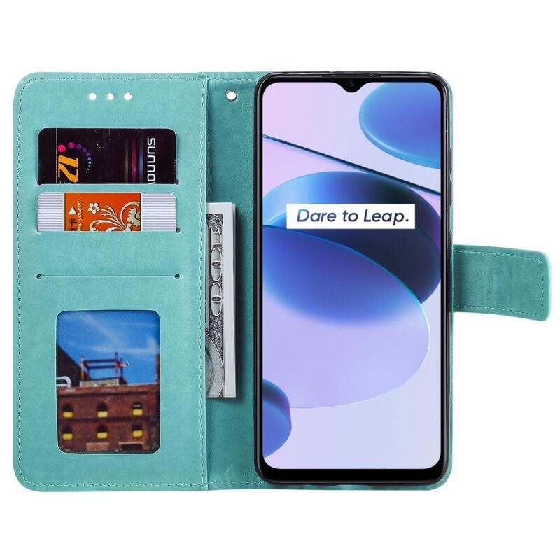 Mandala PU kožené peněženkové pouzdro na mobil Realme C35 - zelené