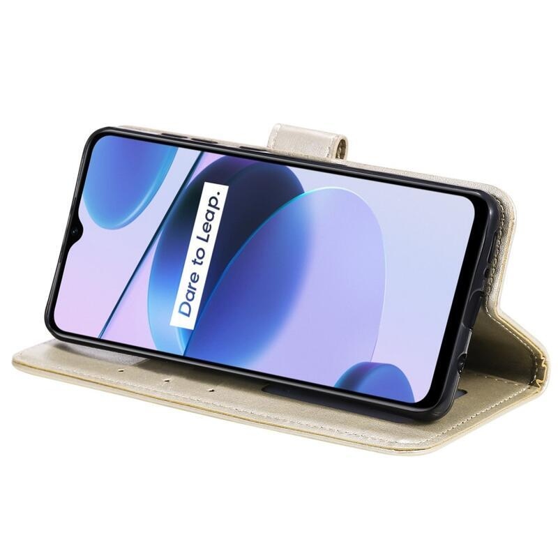Mandala PU kožené peněženkové pouzdro na mobil Realme C35 - zlaté