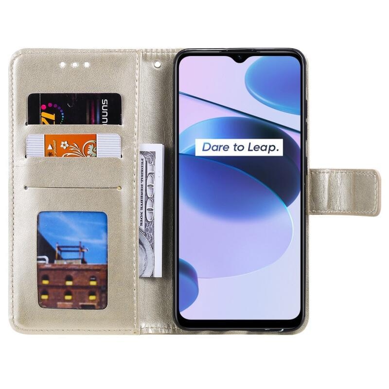 Mandala PU kožené peněženkové pouzdro na mobil Realme C35 - zlaté