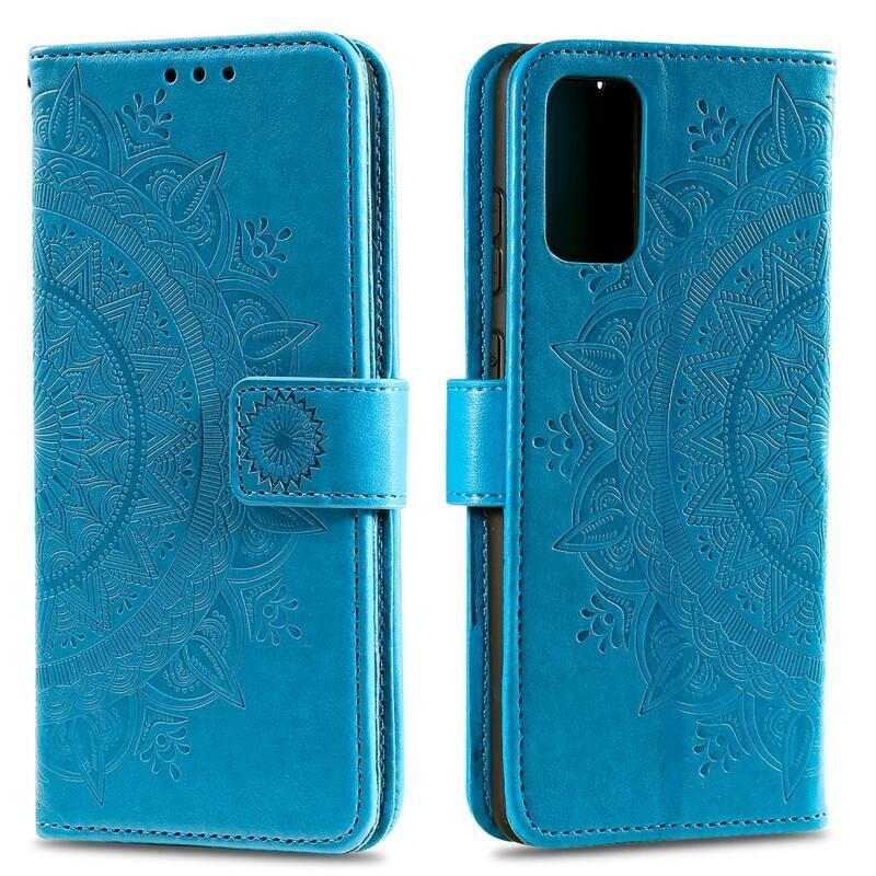 Mandala PU kožené peněženkové pouzdro na mobil Samsung Galaxy A02s (164.2x75.9x9.1mm) - modré