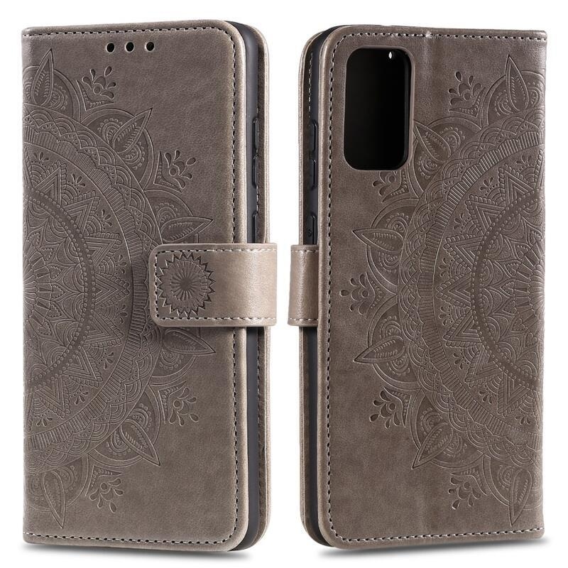Mandala PU kožené peněženkové pouzdro na mobil Samsung Galaxy A02s (164.2x75.9x9.1mm) - šedé