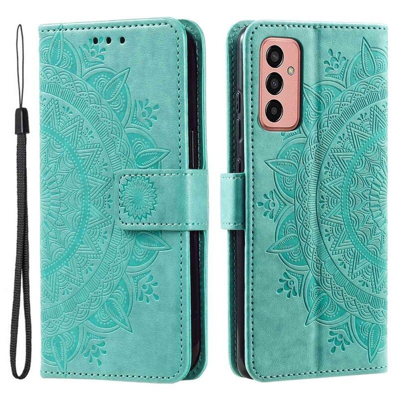Mandala PU kožené peněženkové pouzdro na mobil Samsung Galaxy M13 4G - azurové