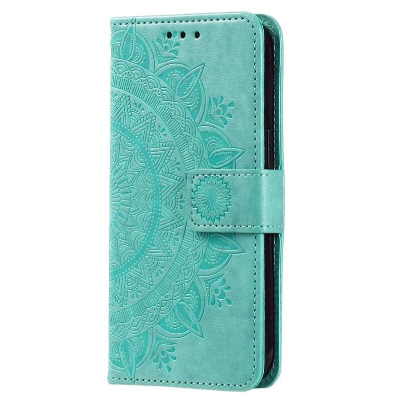 Mandala PU kožené peněženkové pouzdro na mobil Samsung Galaxy M13 4G - azurové