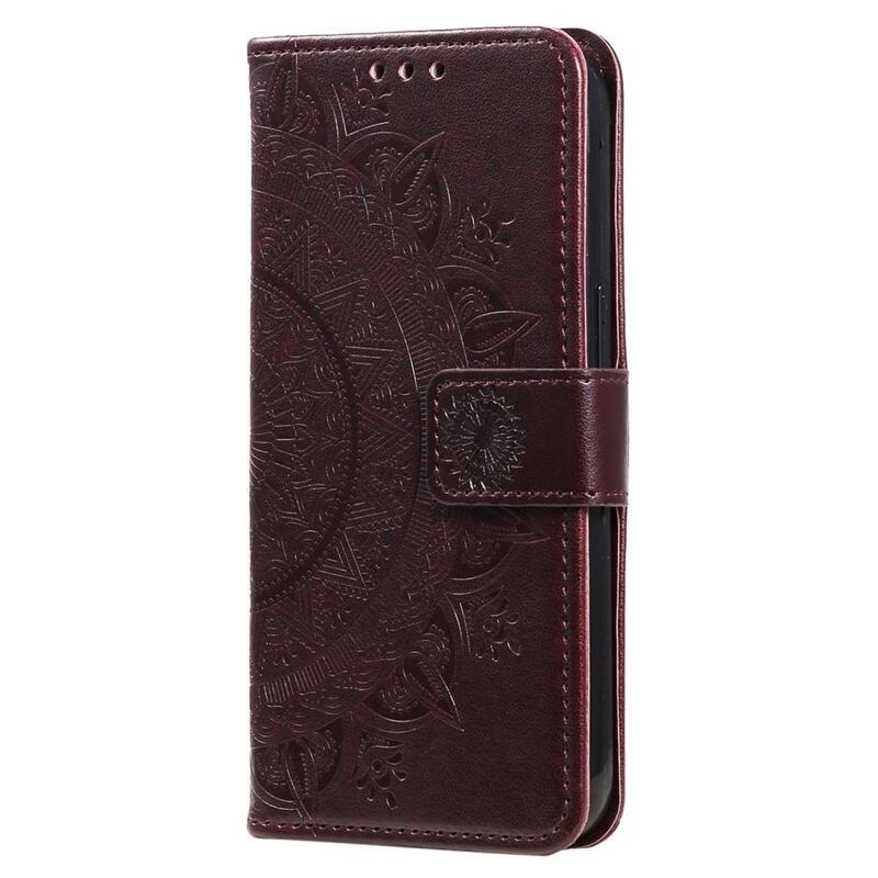 Mandala PU kožené peněženkové pouzdro na mobil Samsung Galaxy M13 4G - hnědé
