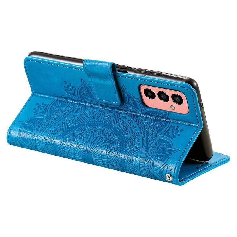 Mandala PU kožené peněženkové pouzdro na mobil Samsung Galaxy M13 4G - modré