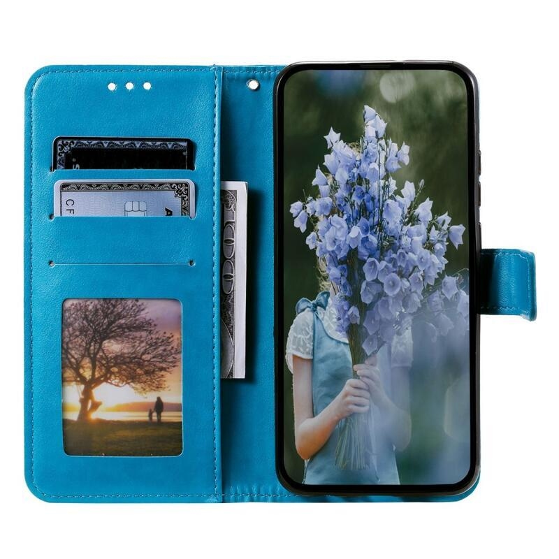 Mandala PU kožené peněženkové pouzdro na mobil Samsung Galaxy M13 4G - modré